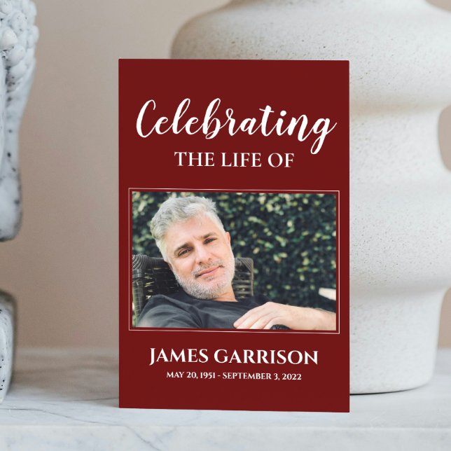 Dark Red Memorial Funeral Prayer Card with Photo (Creator Uploaded)