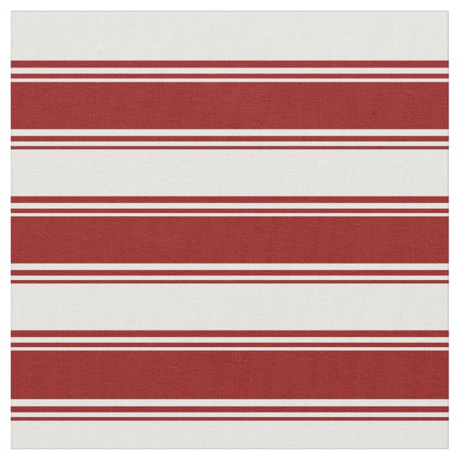 Dark Red & Mint Cream Coloured Lines Fabric (Close Up)