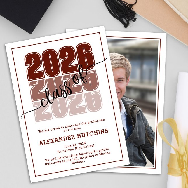 Dark Red Modern Bold Class of 2026 Graduation Announcement (Creator Uploaded)