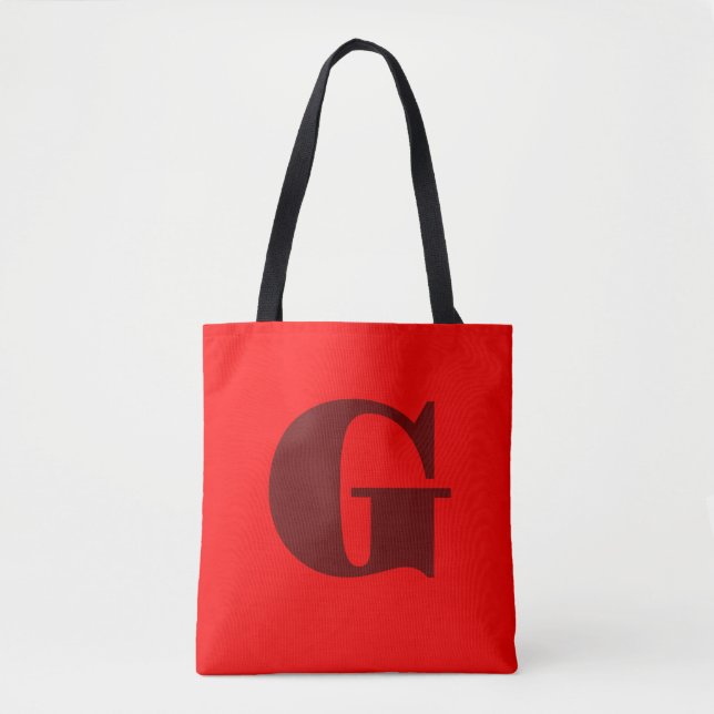 Dark Red Modern Letter Monogram | Red   Tote Bag (Front)