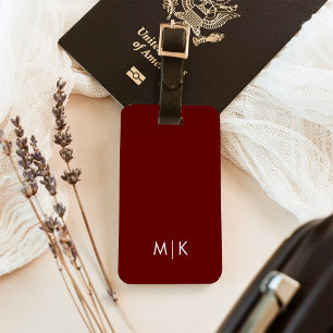 Dark Red   Modern Monogram Luggage Tag