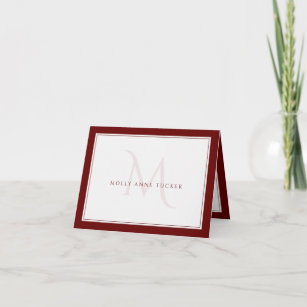 Dark Red Monogram Chic Personal Professional Note Card