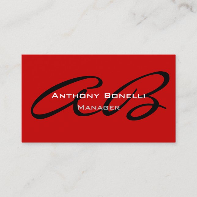 Dark Red Monogram Manager Business Card (Front)