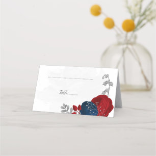 dark red & navy blue flowers botanical wedding pla place card
