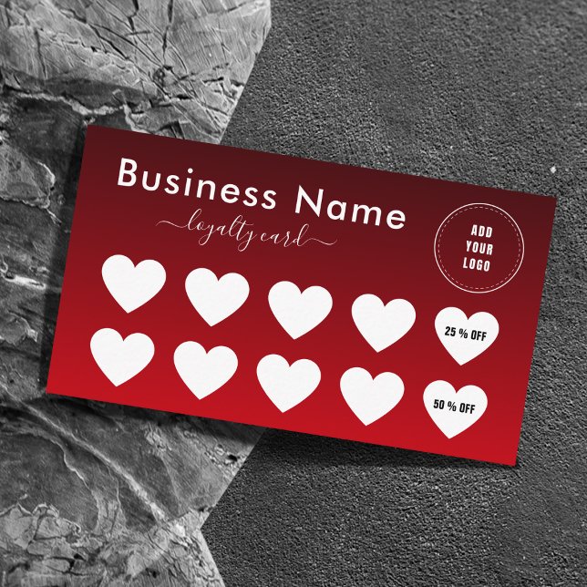 Dark Red Ombre Minimalist Add Logo Social Media Loyalty Card (Creator Uploaded)