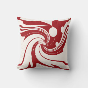 Dark Red on Off-White Swirling Modern Art Abstract Cushion