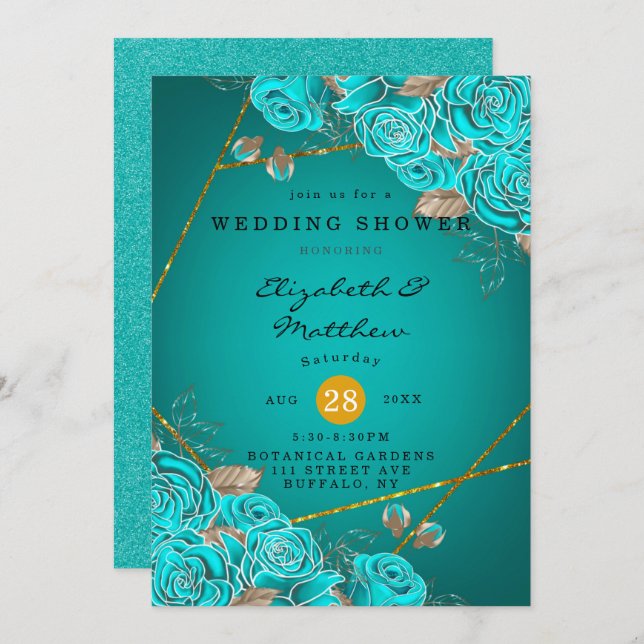 Dark Red Orange Floral Wedding Shower  Invitation (Front/Back)