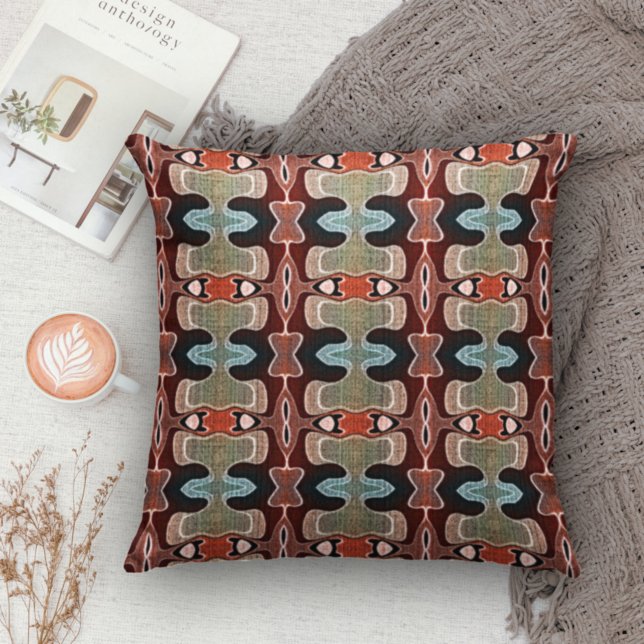 Dark Red Orange Teal Blue Green Bohemian BaliArt Cushion (Creator Uploaded)