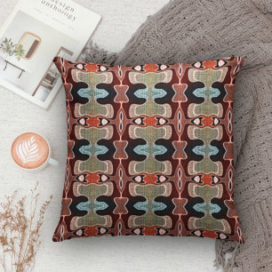 Dark Red Orange Teal Blue Green Orient Art Pattern Cushion