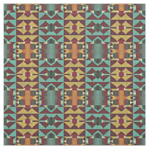 Dark Red Orange Teal Turquoise Green Ethnic Look Fabric