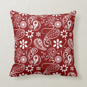Dark Red Paisley; Floral Cushion