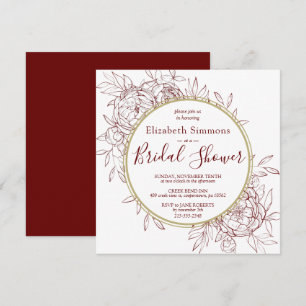 Dark Red Peony Floral Modern Toile Bridal Shower Invitation