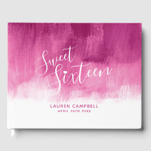Dark red pink modern art sweet sixteen custom guest book