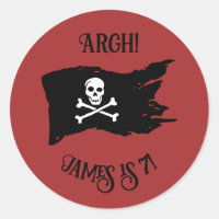 Dark Red Pirate Flag "Argh!" Birthday Sticker