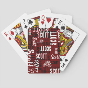 Dark Red Playing Cards Personalised with His Name