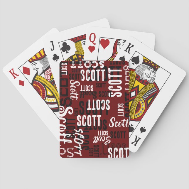Dark Red Playing Cards Personalised with His Name (Back)