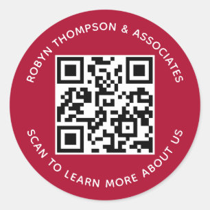 Dark Red QR Code Sticker Custom Company Name Round