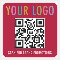 Dark Red QR Code Stickers Business Logo Square
