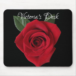 Dark Red Rose Desk Mousepad with Name