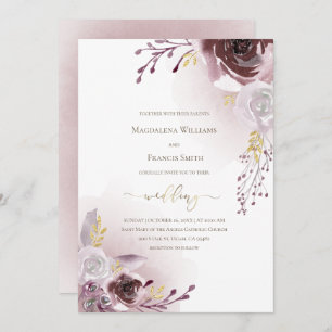 dark red rose flowers wedding invitation