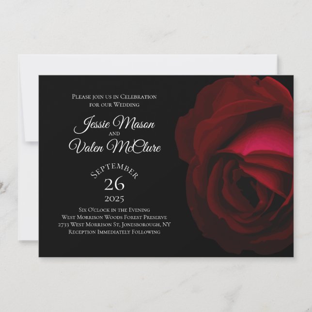 Dark Red Rose Gothic Elegant Wedding  Invitation (Front)