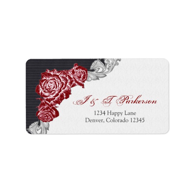 Dark Red Rose Wedding Return Address Label (Front)