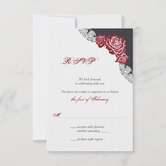 Dark Red Rose Wedding RSVP Card (Front)