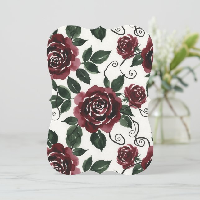 Dark Red Roses Floral Flat Menu (Standing Front)