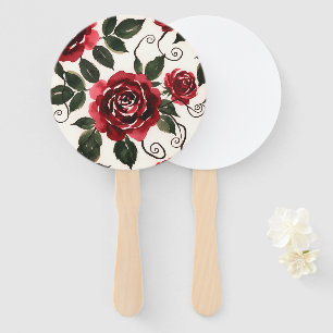 Dark Red Roses Floral Set of Fans