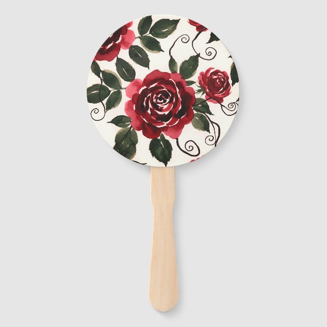 Dark Red Roses Floral Set of Fans (Front)