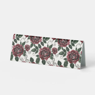 Dark Red Roses Floral Table Tent Sign