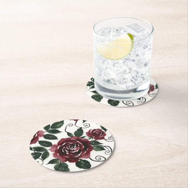 Dark Red Roses Paper Coaster (Insitu)