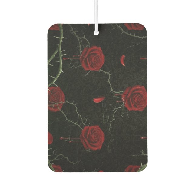 Dark Red Roses Thorns Gothic Pattern Car Air Freshener (Front)