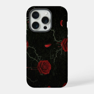 Dark Red Roses Thorns Gothic Pattern iPhone 15 Pro Case