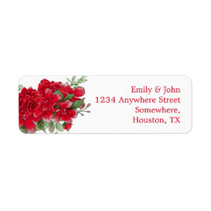 Dark Red Roses Wedding Name Return Address Label