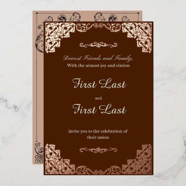 Dark Red Royalty Foil Wedding Invitation (Front/Back)