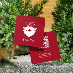 Dark Red Santa Services Minimal Cool Fun QR Code Square Business Card