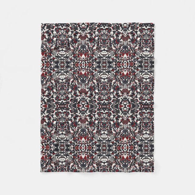 Dark Red Silver Damask Floral Fleece Blanket (Front)