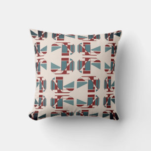 Dark Red Slate Blue Beige Southwest Look Mosaic Cushion