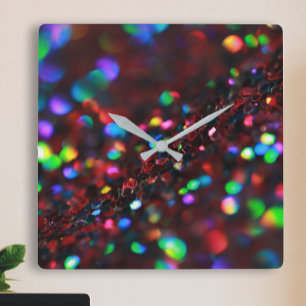 Dark Red Sparkling Square Wall Clock