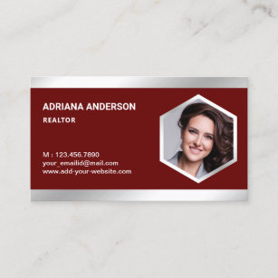 Dark Red Steel Silver Real Estate Photo Realtor Business Card