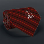 Dark Red Striped Custom Initials Lawyer Tie<br><div class="desc">Elegant red stripes judicial scales of justice custom initials tie.</div>