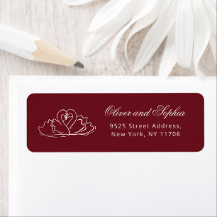 Dark Red Swans Old Money Wedding Return Address Label