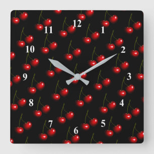 Dark Red Sweet Cherry Square Wall Clock