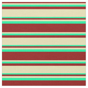Dark Red, Tan, and Green Stripes/Lines Pattern Fabric