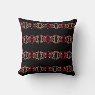 Dark Red Tan Blue Black Circulart Mosaics in Rows Cushion