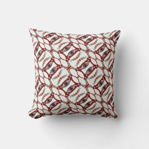 Dark Red Tan Blue on Off-white Slanted Mosaic Tile Cushion