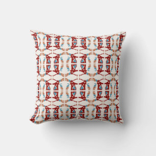 Dark Red Tan Blue on Off-white Small Mosaic Design Cushion