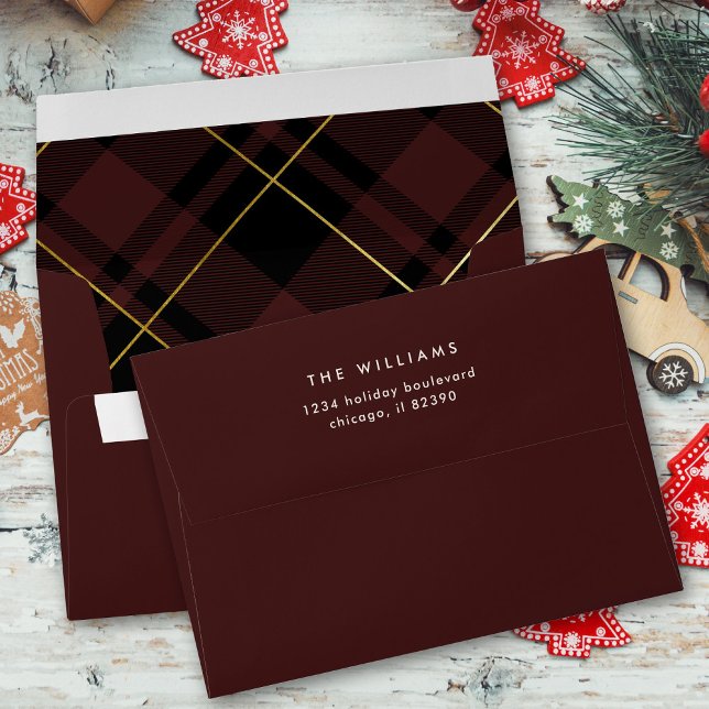 Dark Red Tartan Plaid Christmas Pre-addressed Envelope (Creator Uploaded)