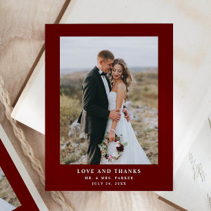 Dark Red Text and Photo Wedding Thank You Postcard